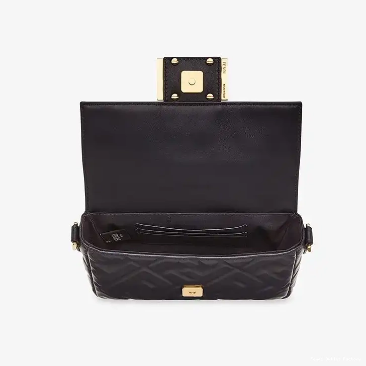 Cheap HOT Fendi In Leather Baguette FF Bag Mini Nappa Motif Black 0506